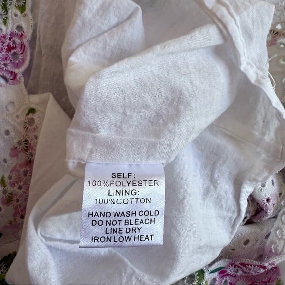 FORE White Lace Floral Print Mini Dress Puff Sleeves L - Picture 3 of 15